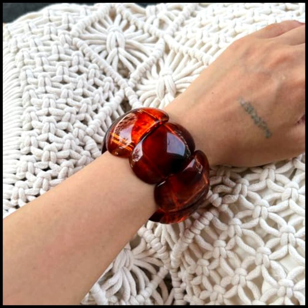 Chunky Tortoise Shell Resin Bangle Set Stackable … - image 5